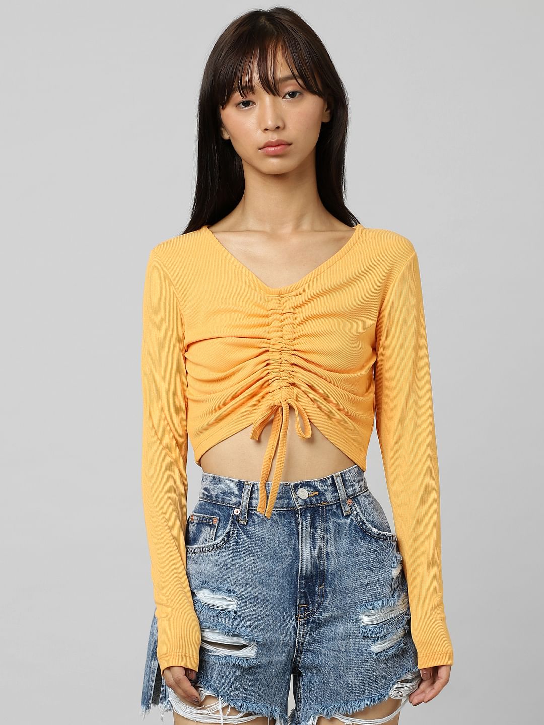 Orange Ruched Ribbed Top