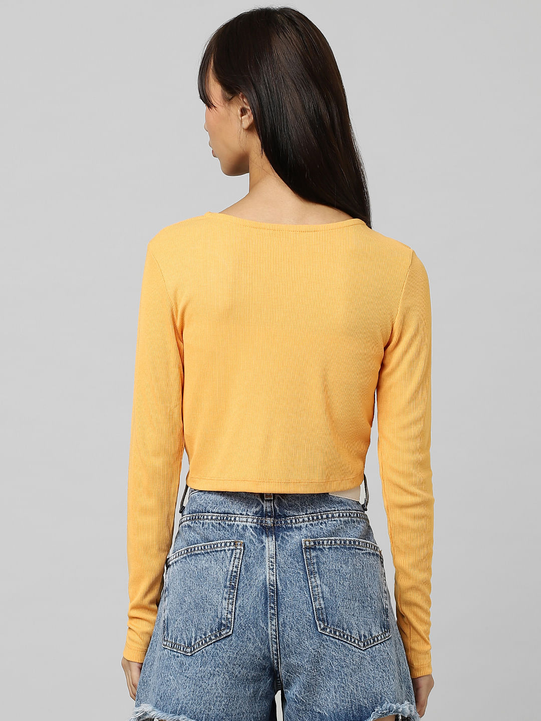 Orange Ruched Ribbed Top