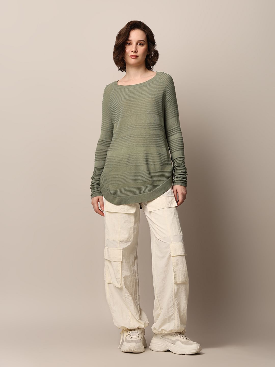 Green Structured Knit Pullover