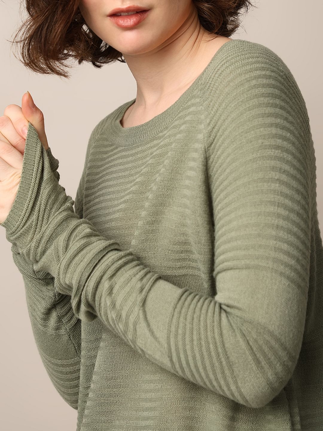 Green Structured Knit Pullover