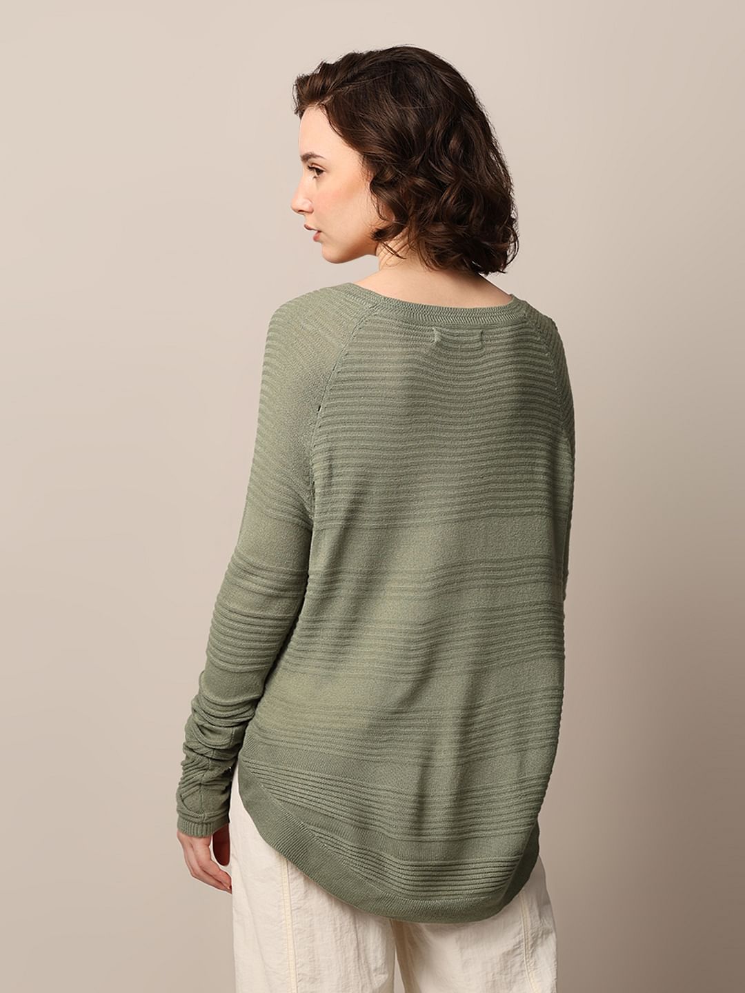 Green Structured Knit Pullover