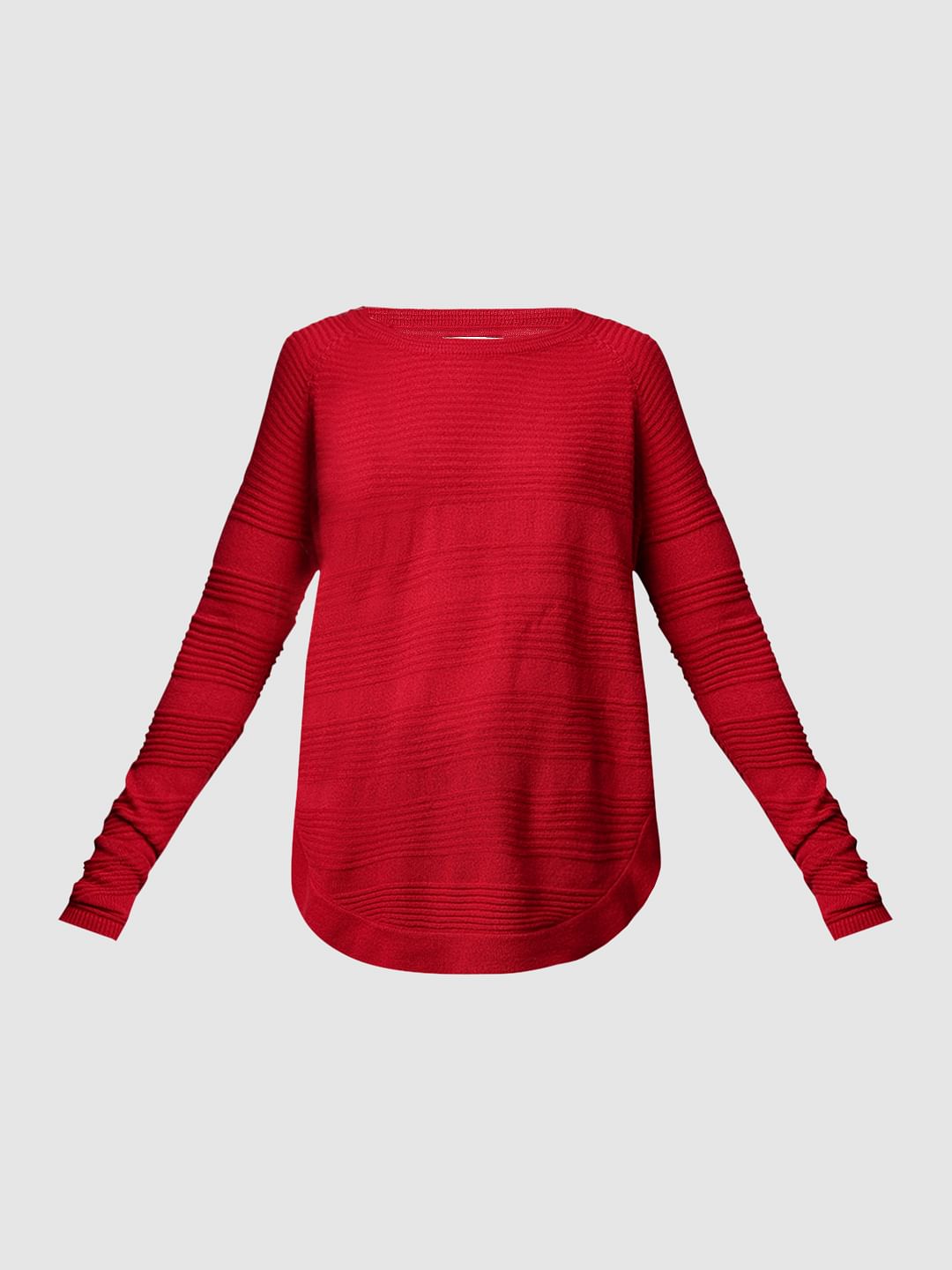Red Structured Knit Pullover