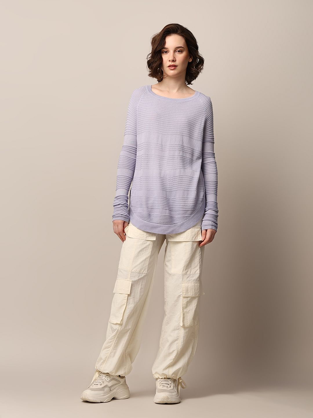 Blue Structured Knit Pullover