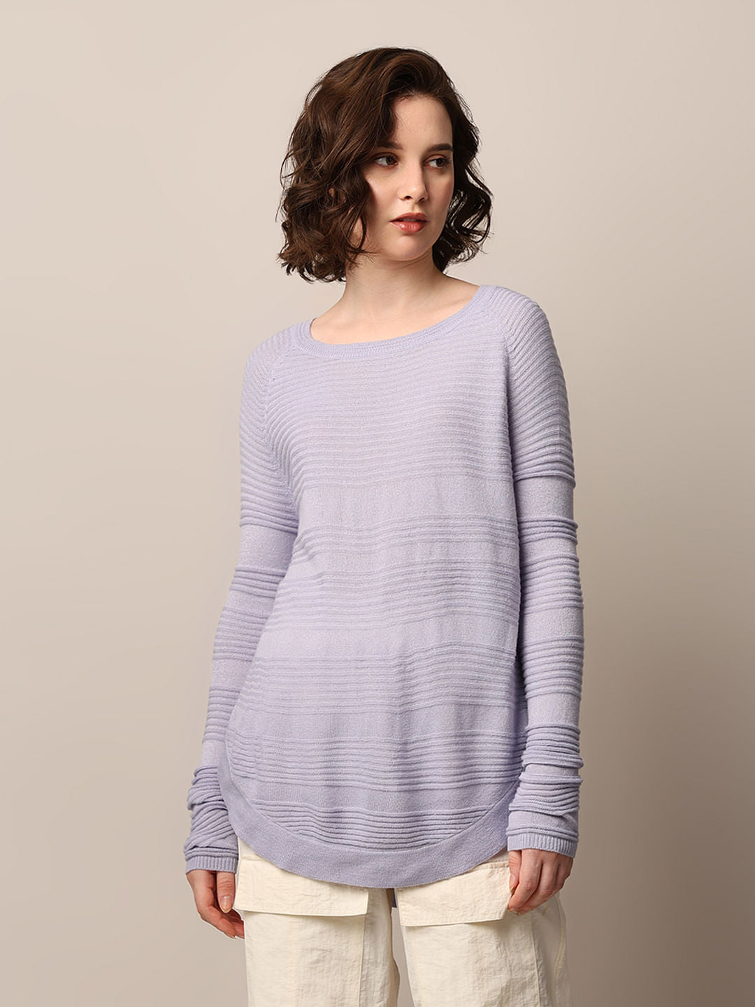 Blue Structured Knit Pullover
