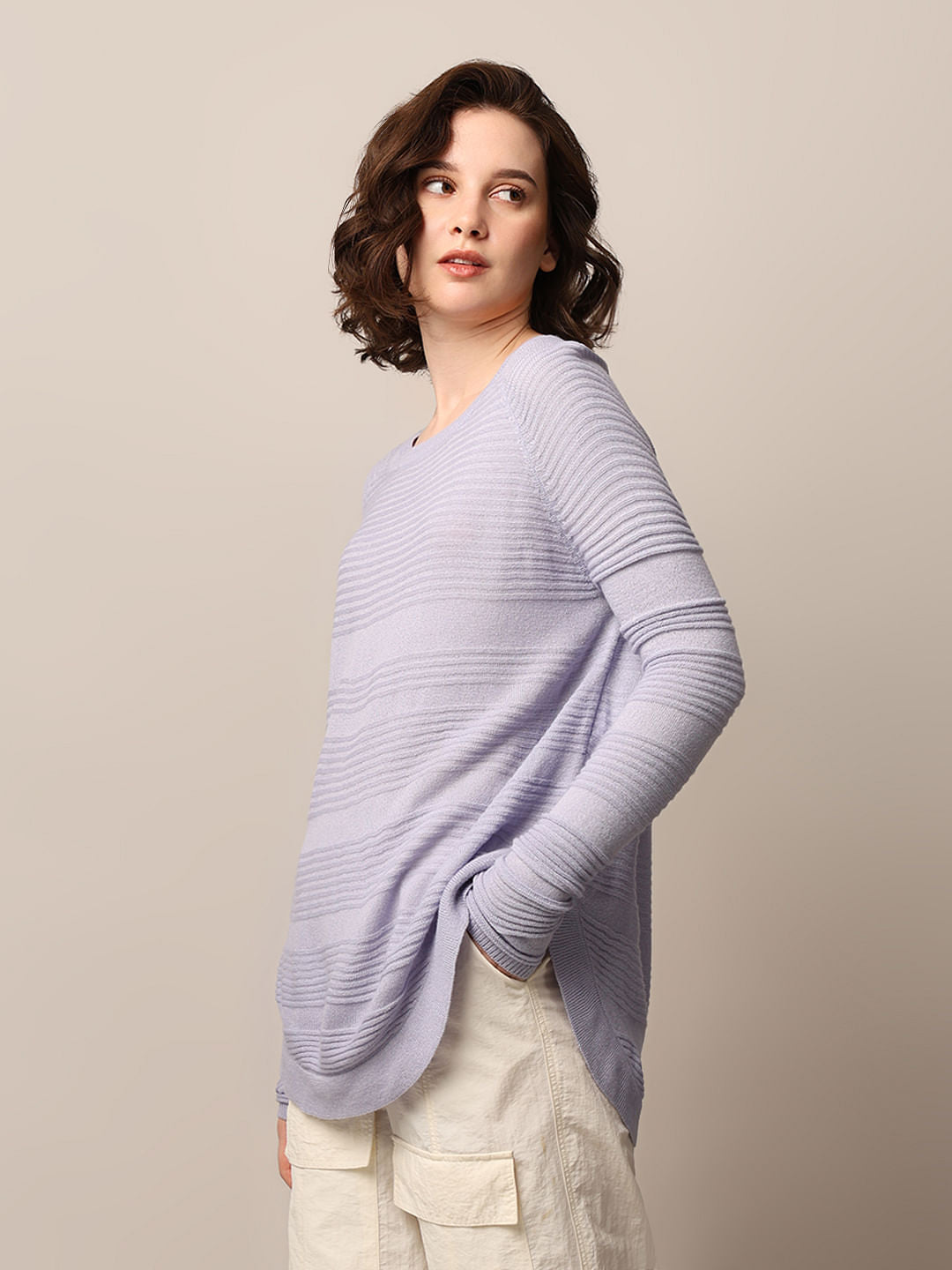Blue Structured Knit Pullover