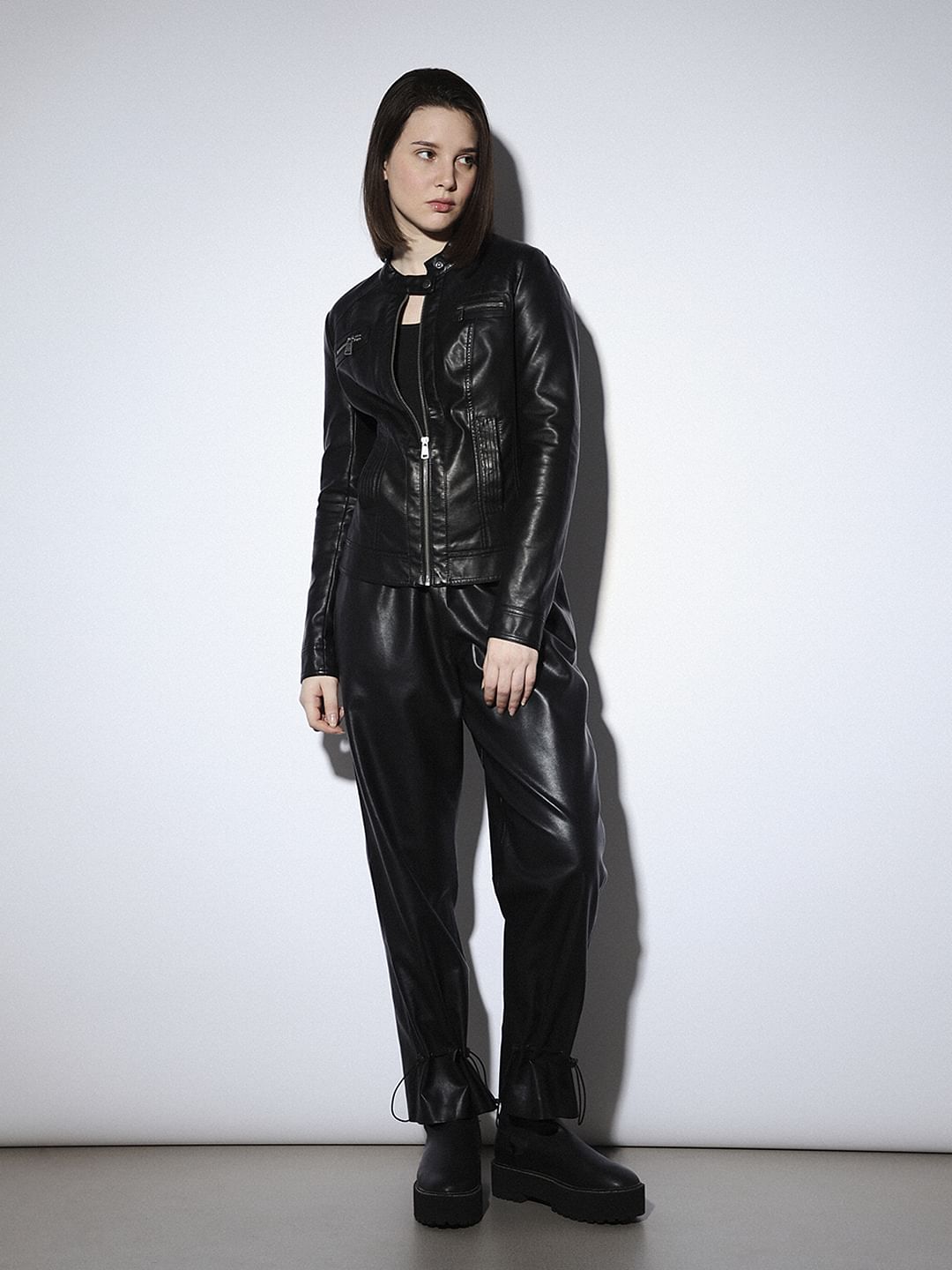 Black Faux Leather Biker Jacket