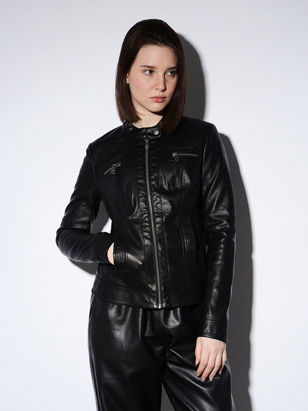 Black Faux Leather Biker Jacket