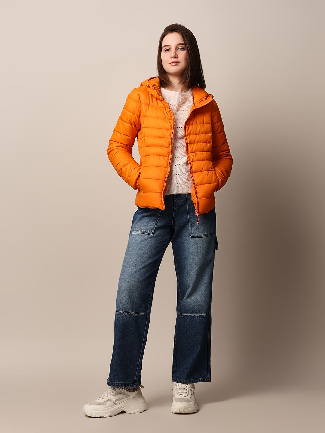 Orange Hooded Puffer Jacket