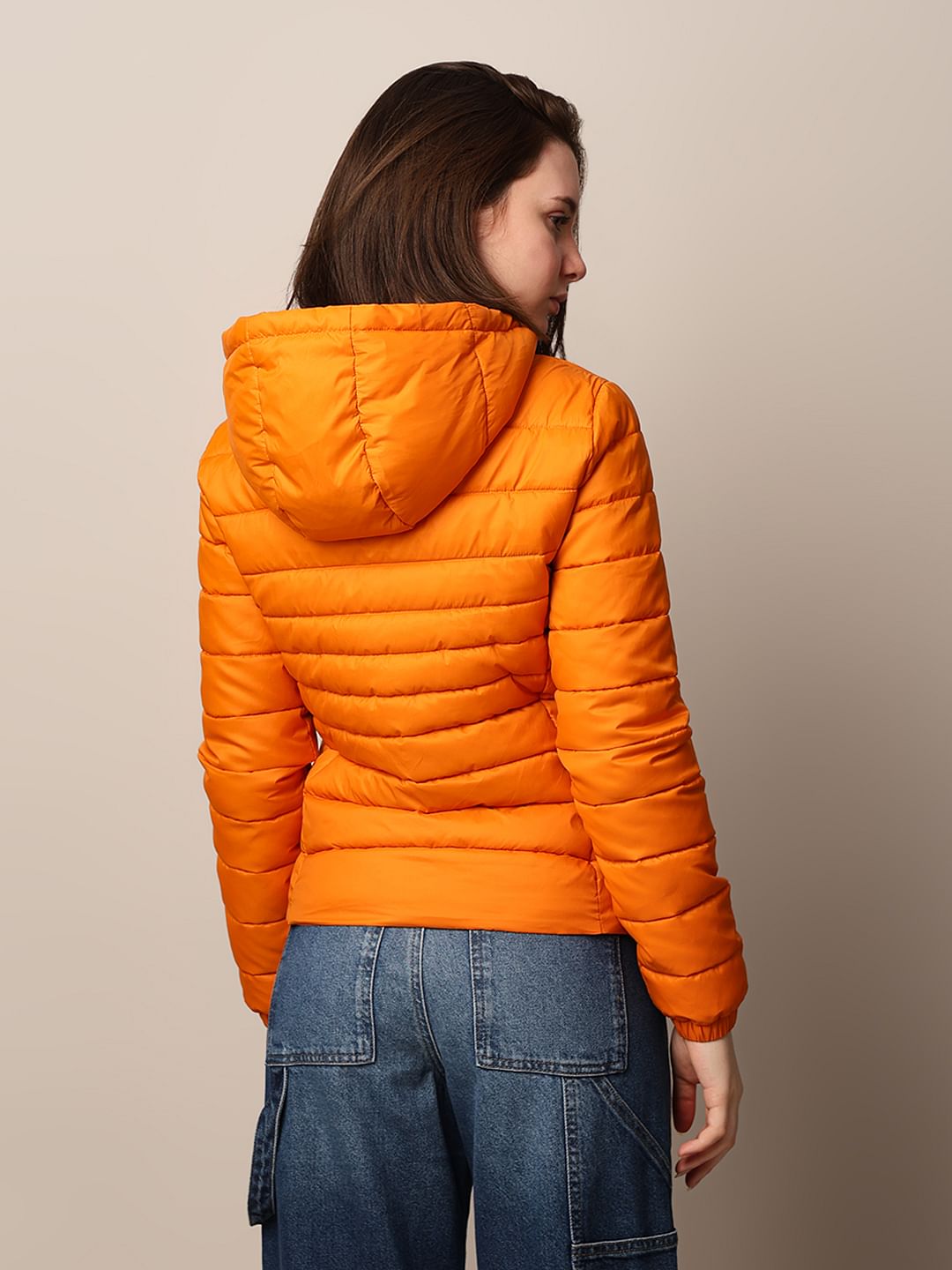 Orange Hooded Puffer Jacket