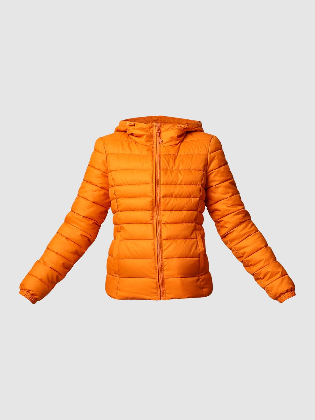 Orange Hooded Puffer Jacket