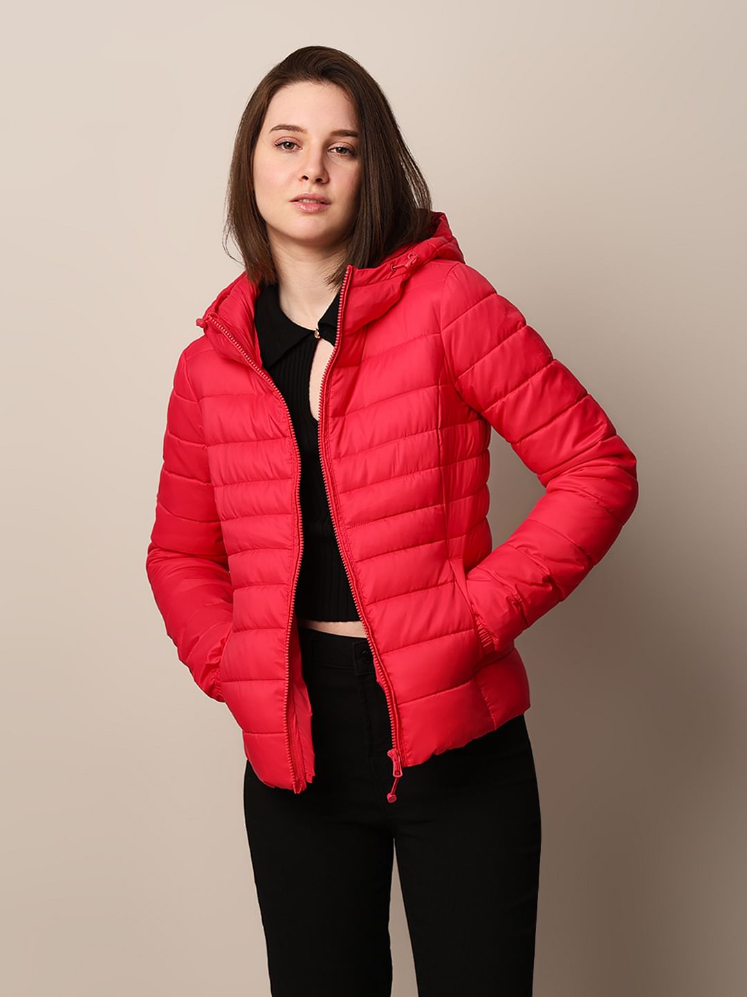 Pink Hooded Puffer Jacket