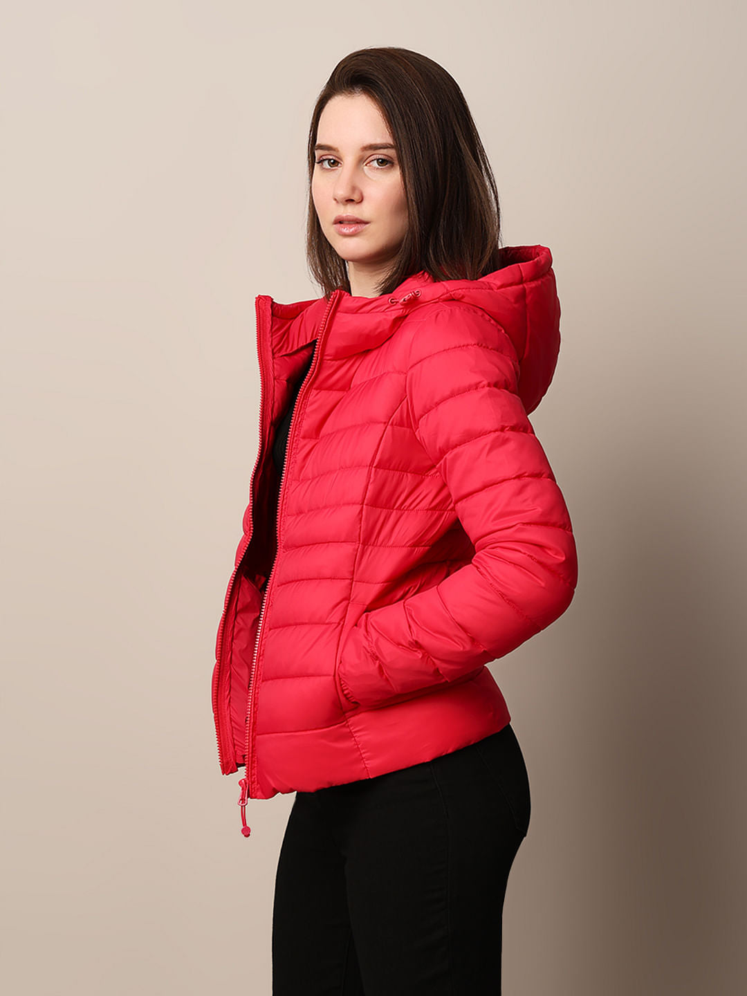 Pink Hooded Puffer Jacket