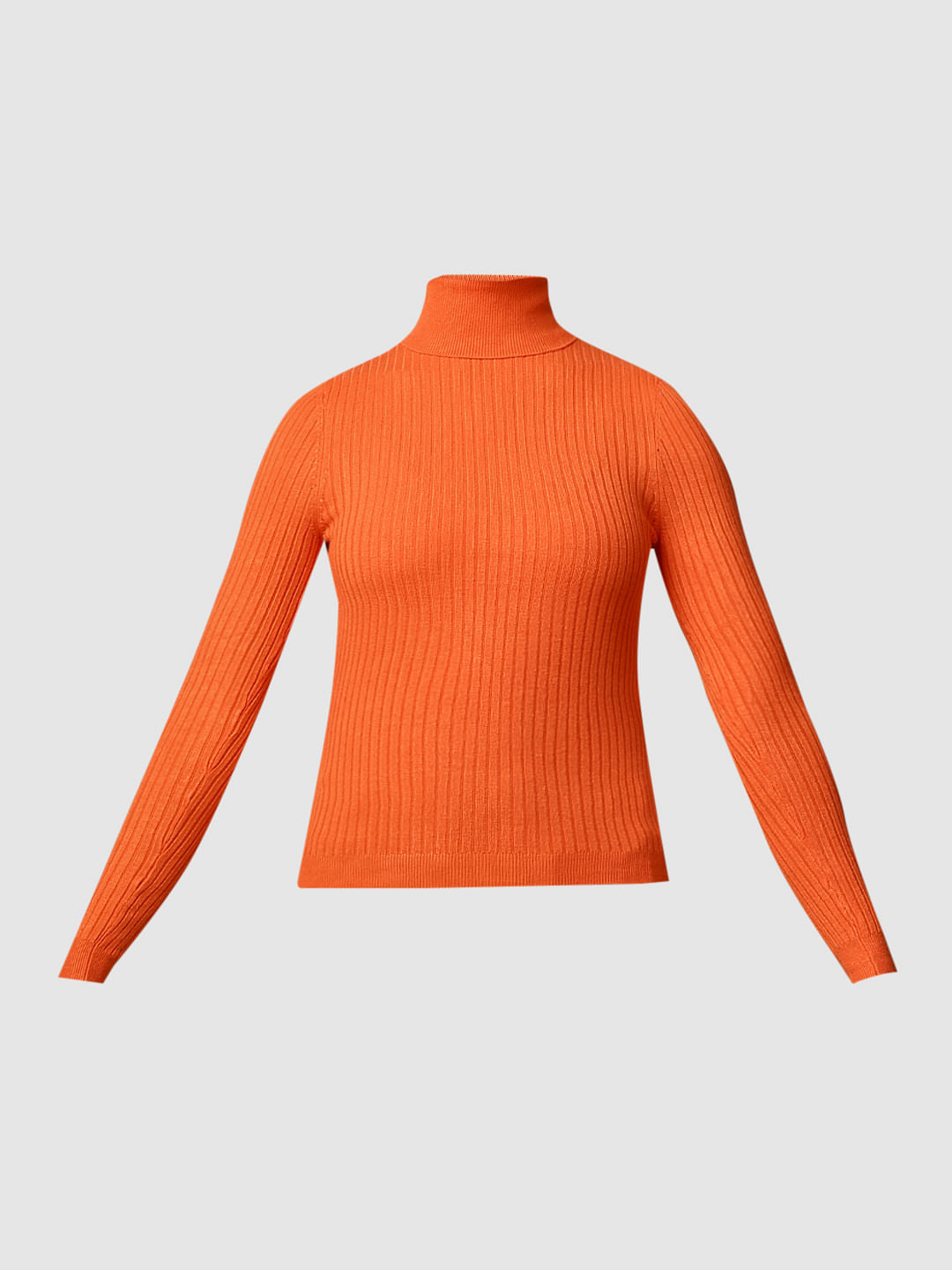 Orange Turtle Neck Fitted Pullover