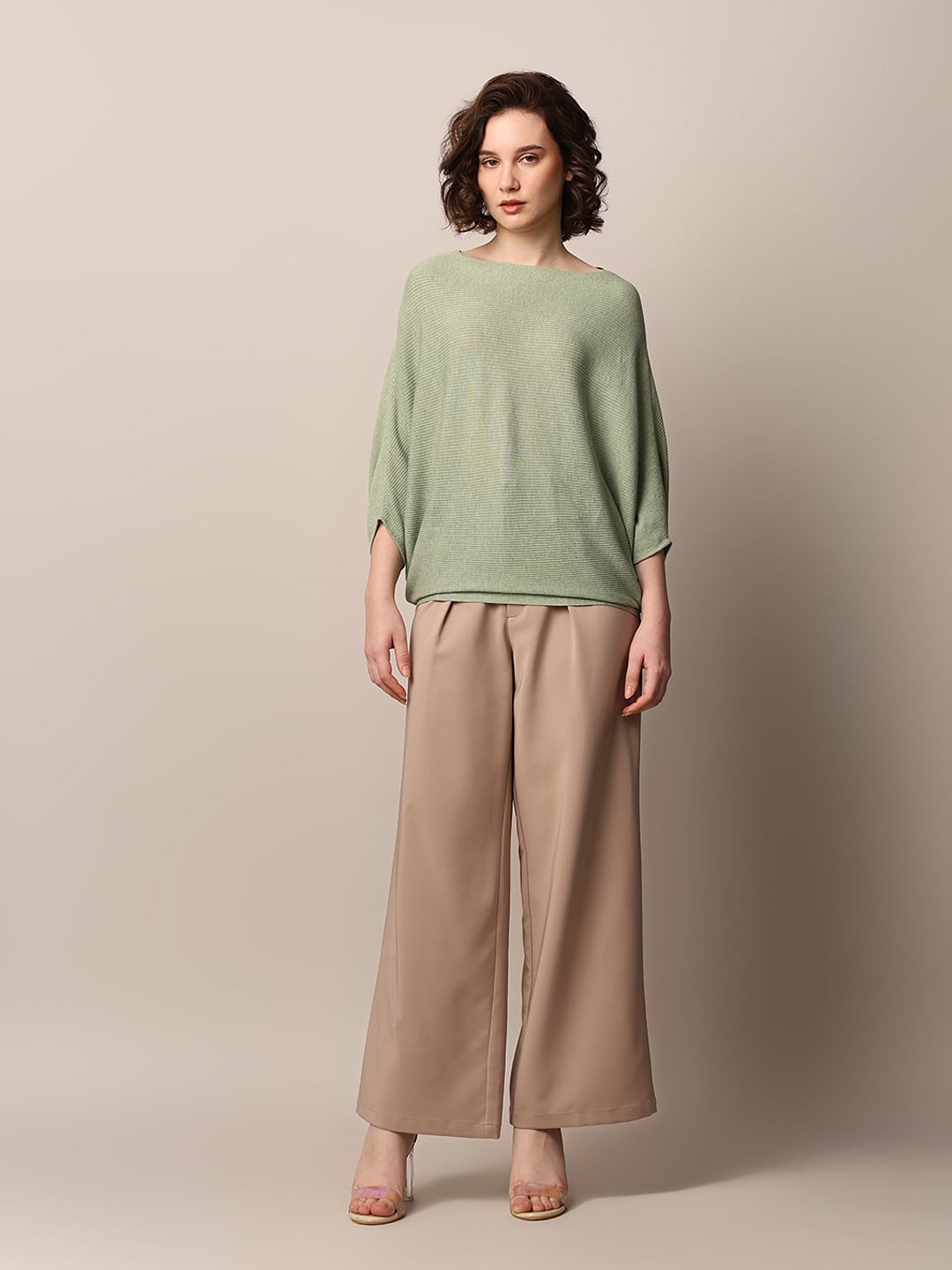 Green Batwing Sleeves Pullover