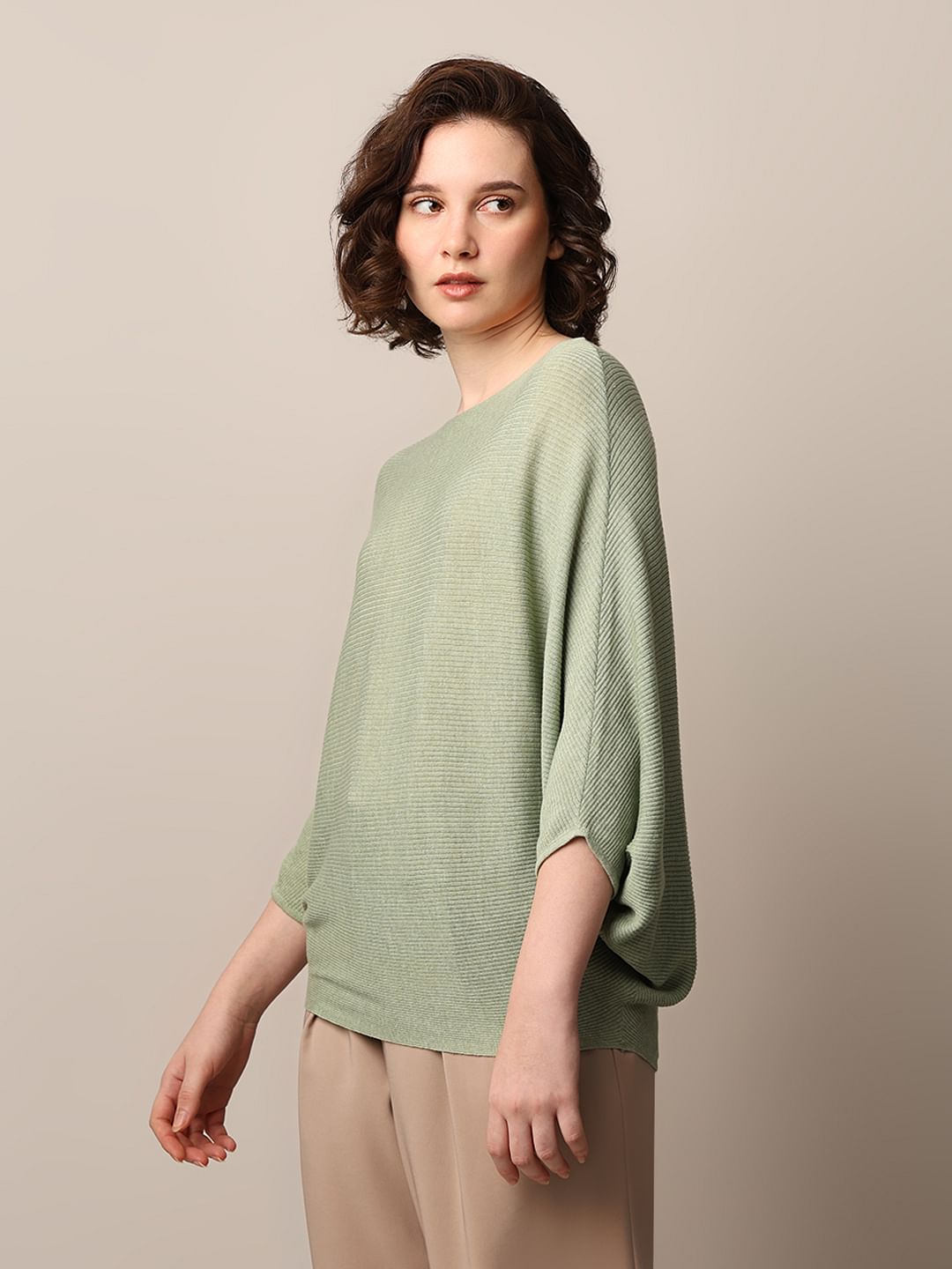 Green Batwing Sleeves Pullover