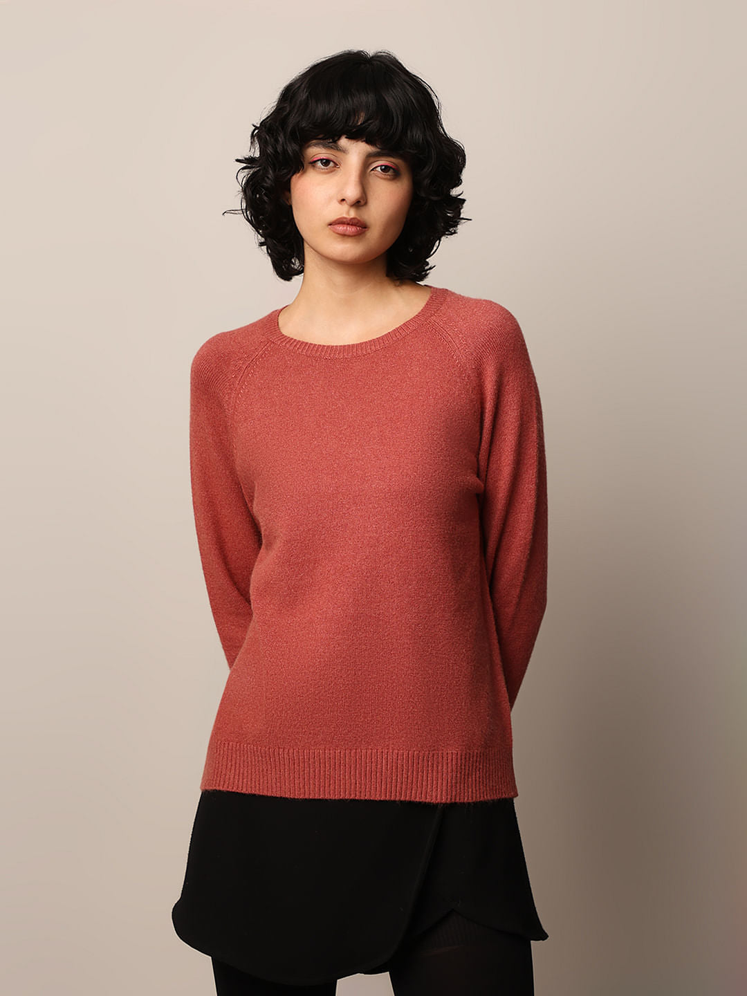 Brown Raglan Sleeves Pullover