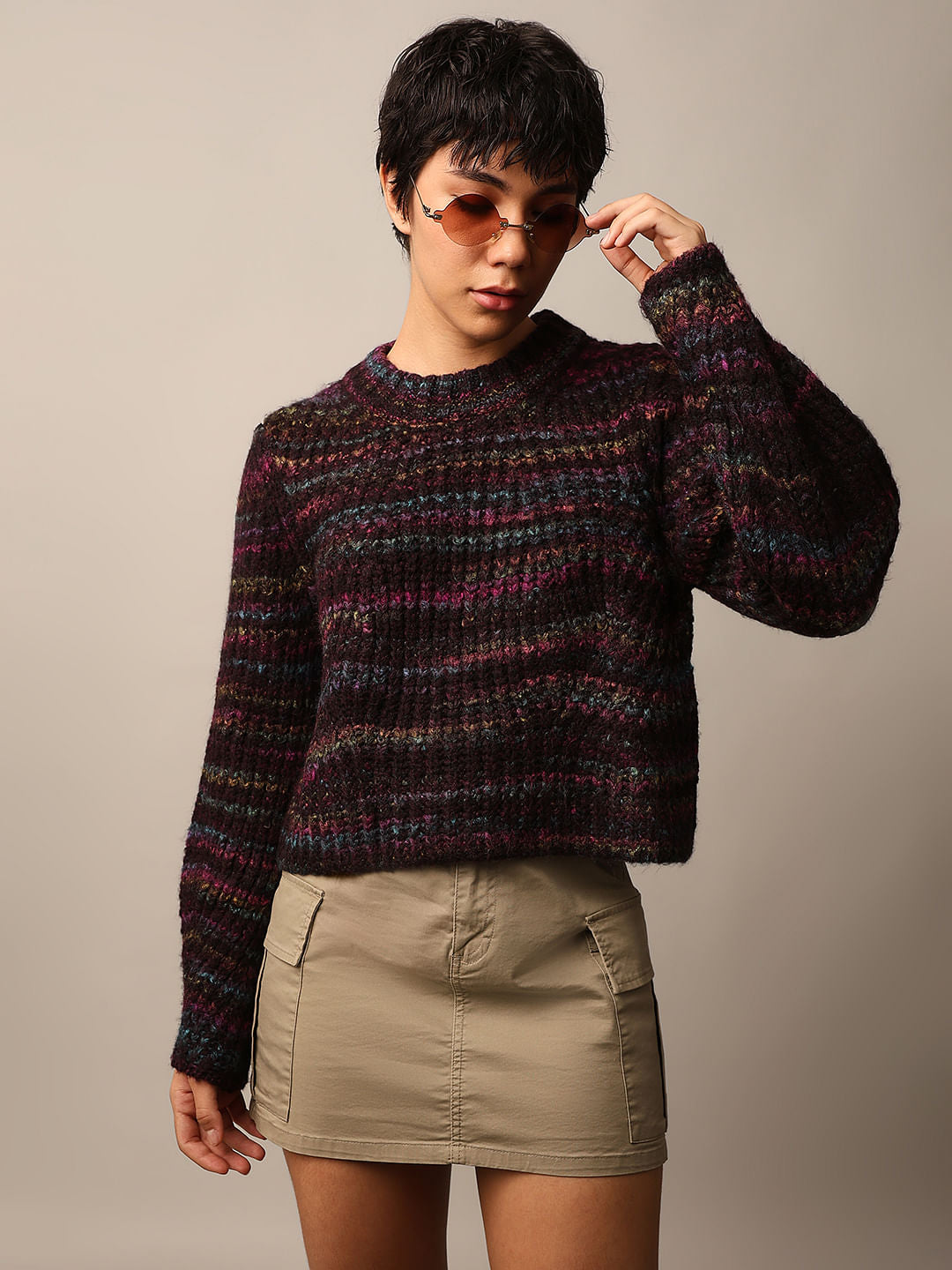 Black Textured Knit Pullover