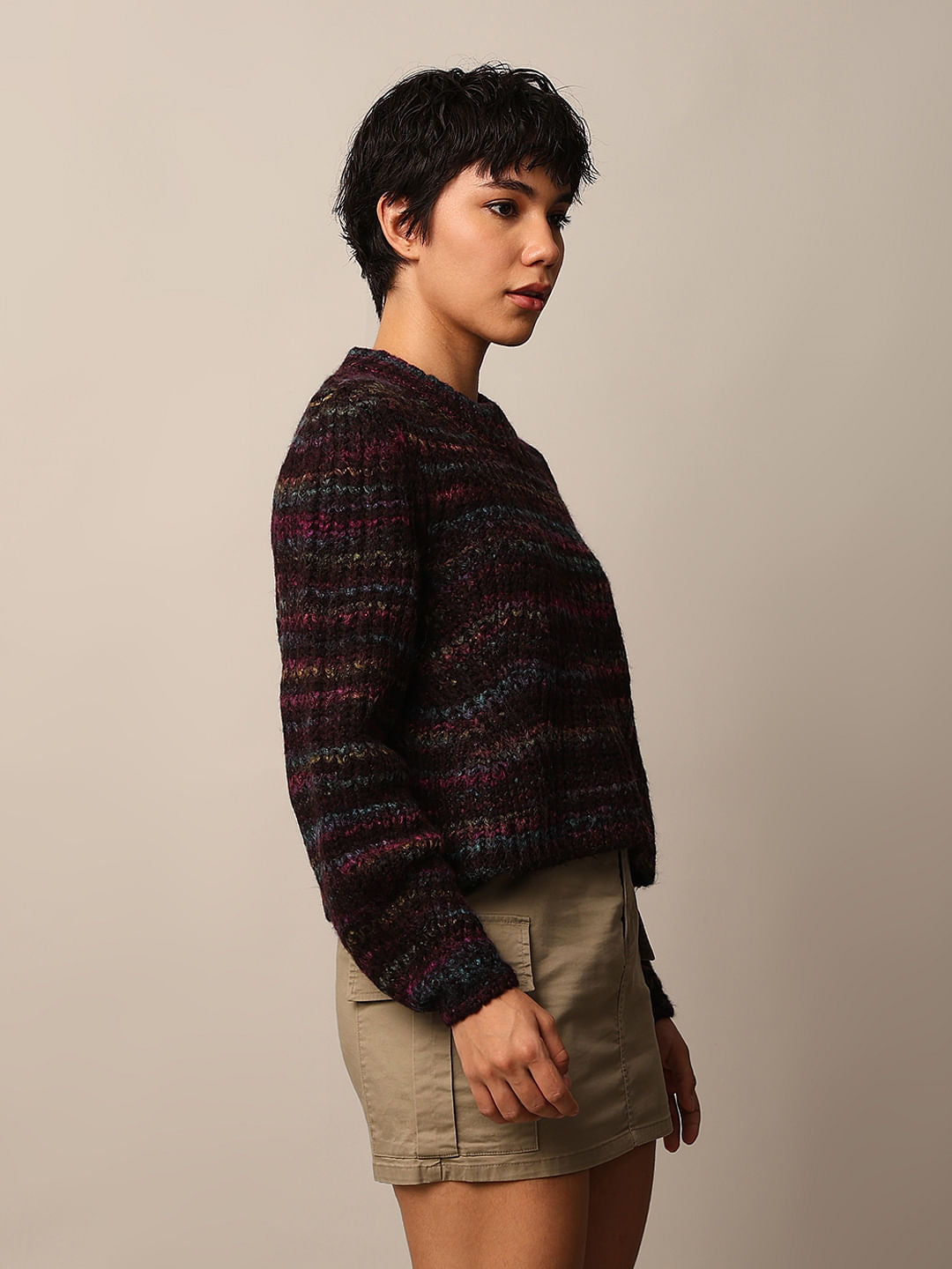 Black Textured Knit Pullover