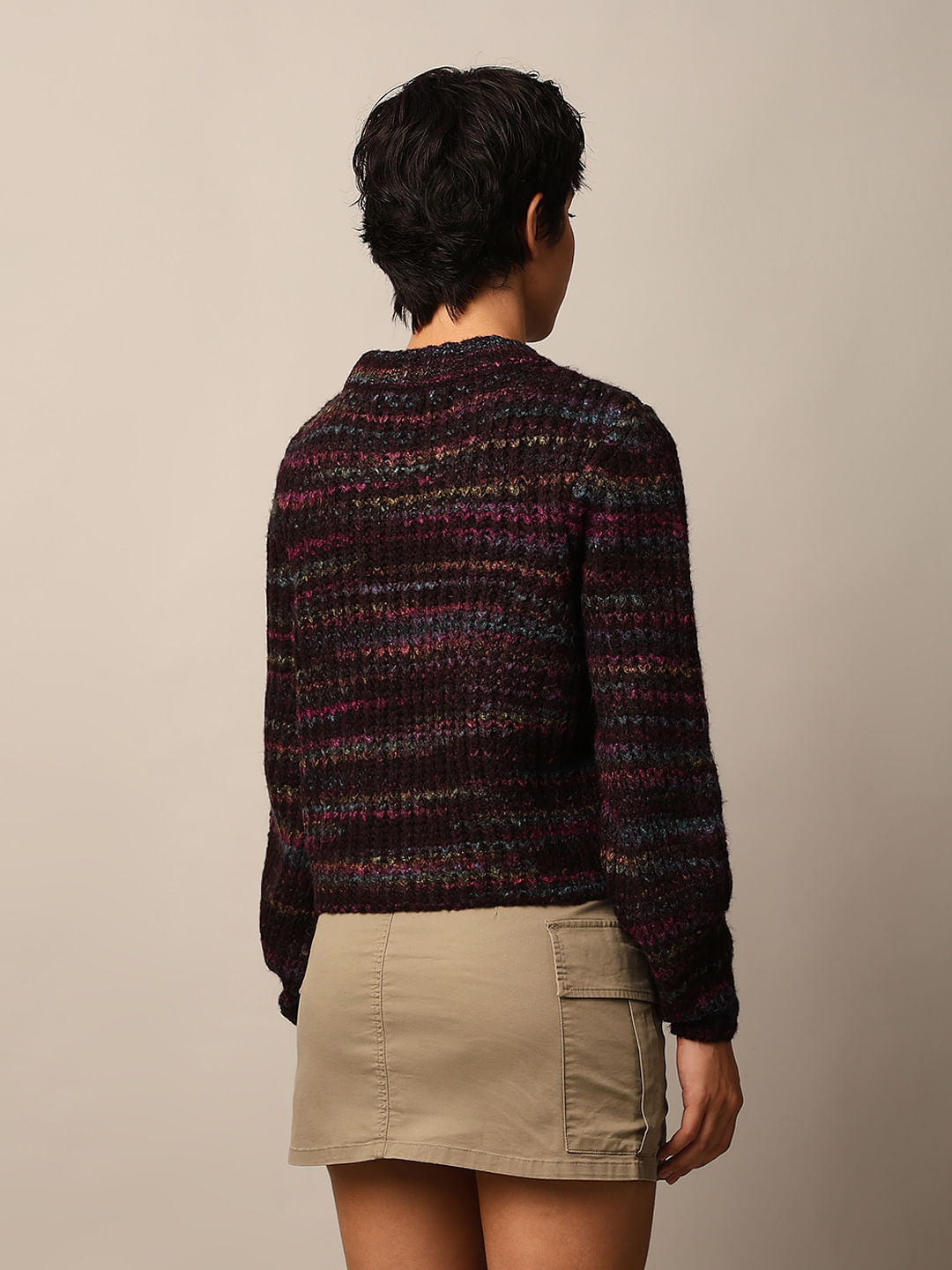 Black Textured Knit Pullover