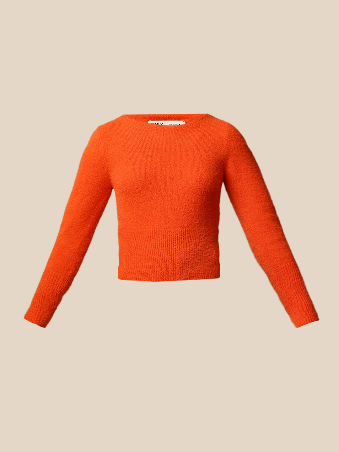 Orange Fuzzy Boat Neck Pullover