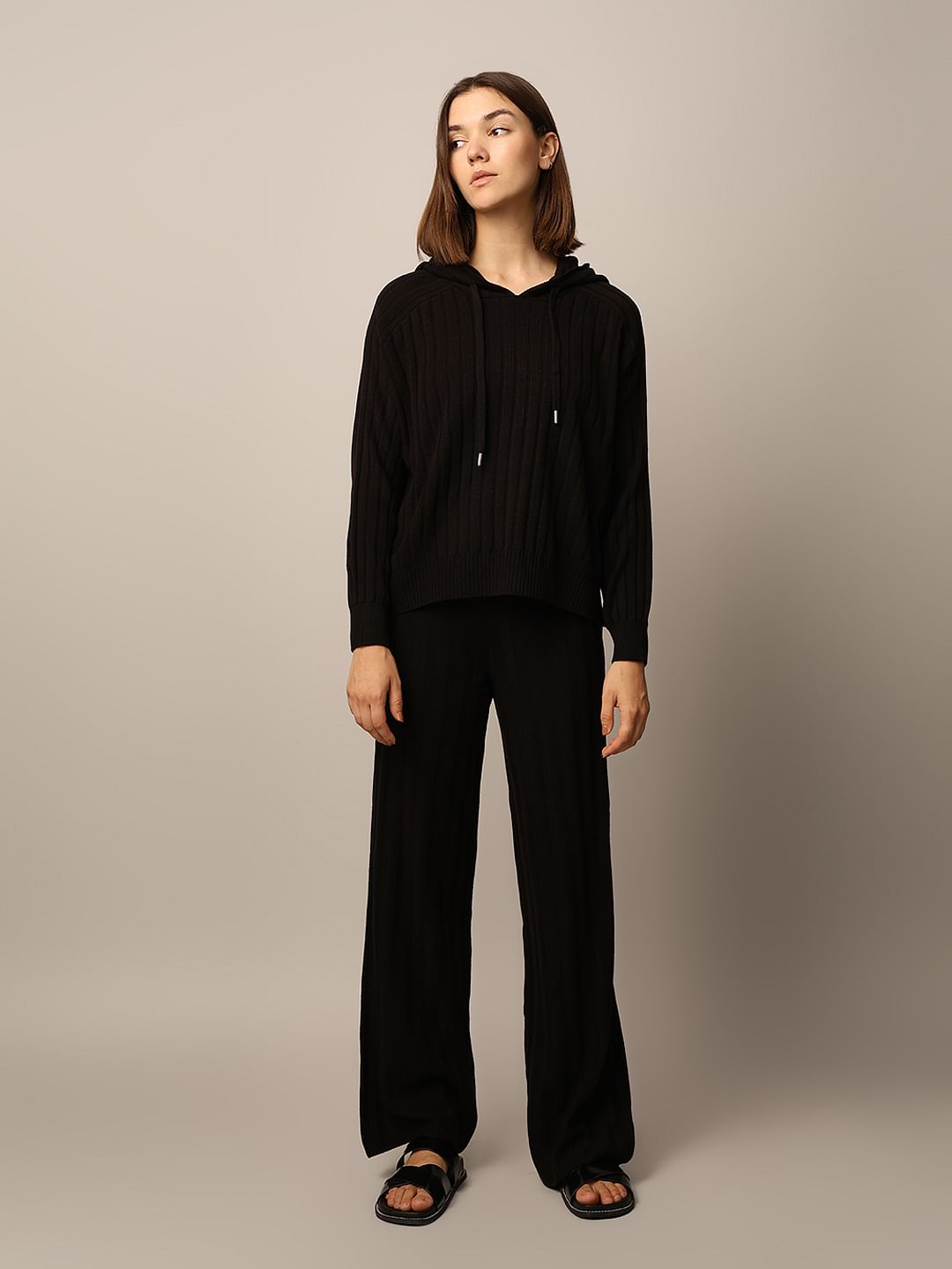 Black Rib-Knit Co-Ord Set Pullover