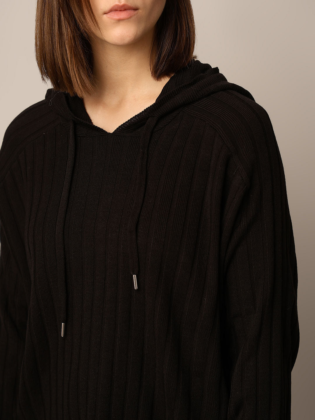 Black Rib-Knit Co-Ord Set Pullover