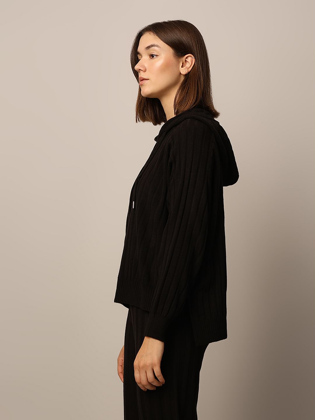 Black Rib-Knit Co-Ord Set Pullover