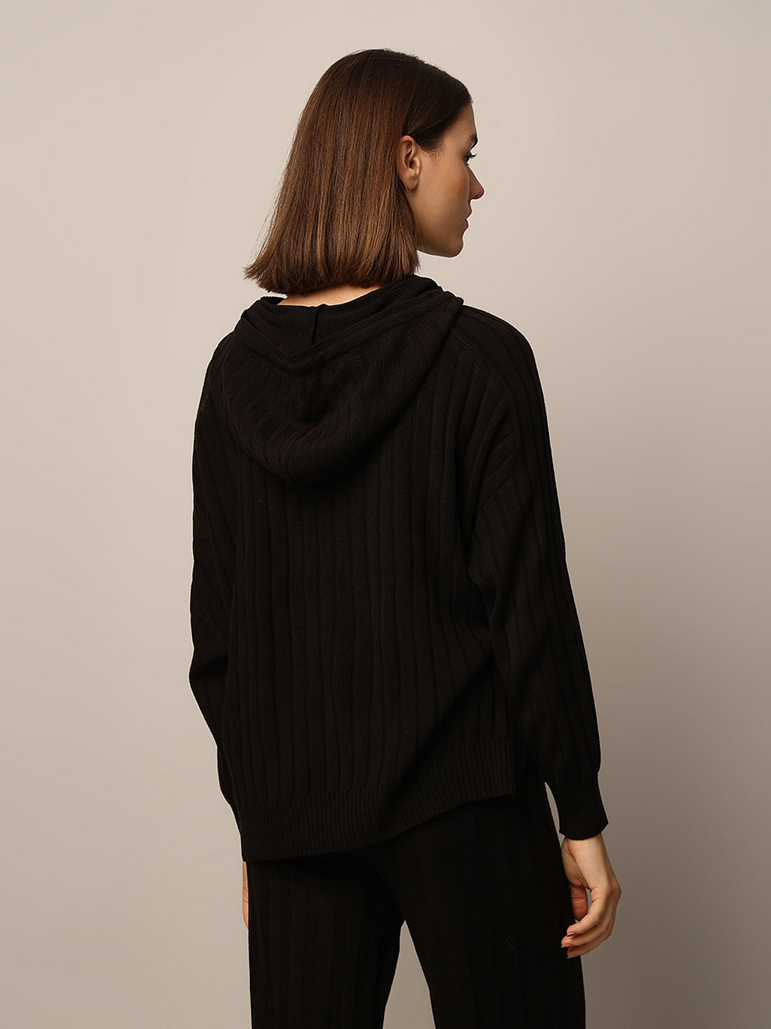 Black Rib-Knit Co-Ord Set Pullover