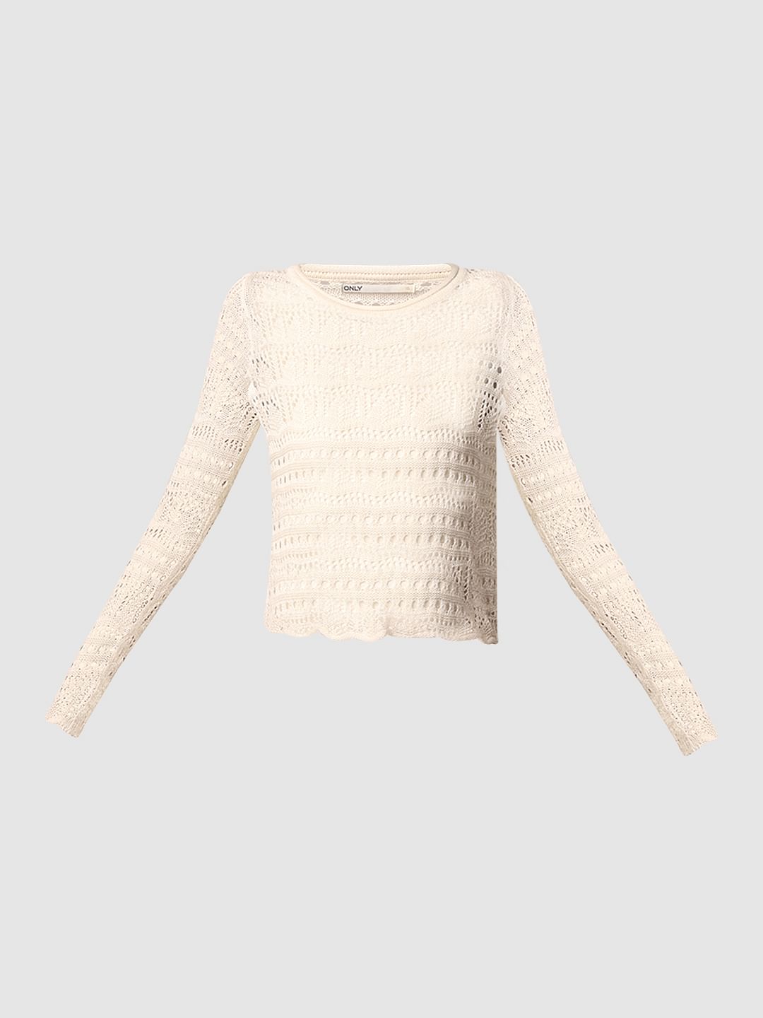 Cream Crochet Boatneck Pullover