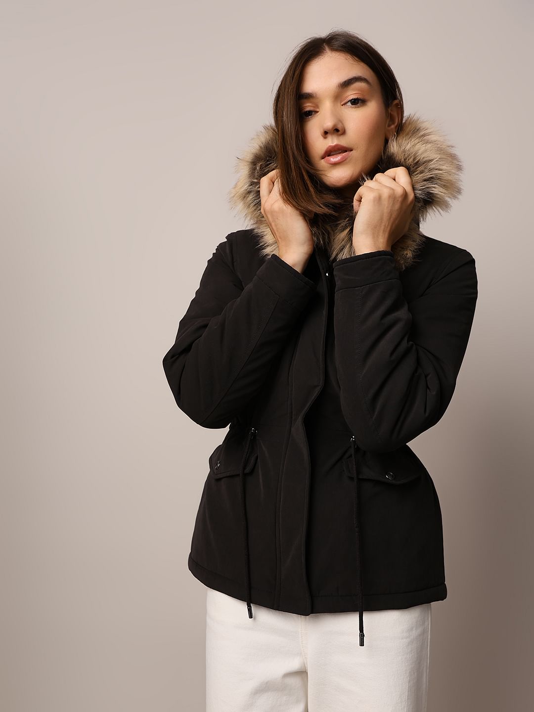 Black Faux Fur Parka Jacket
