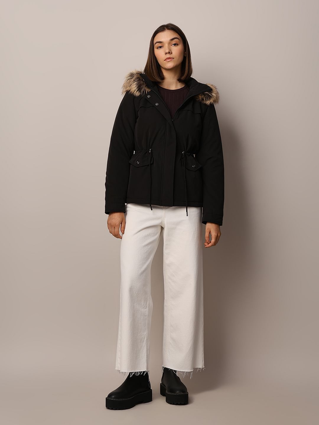 Black Faux Fur Parka Jacket