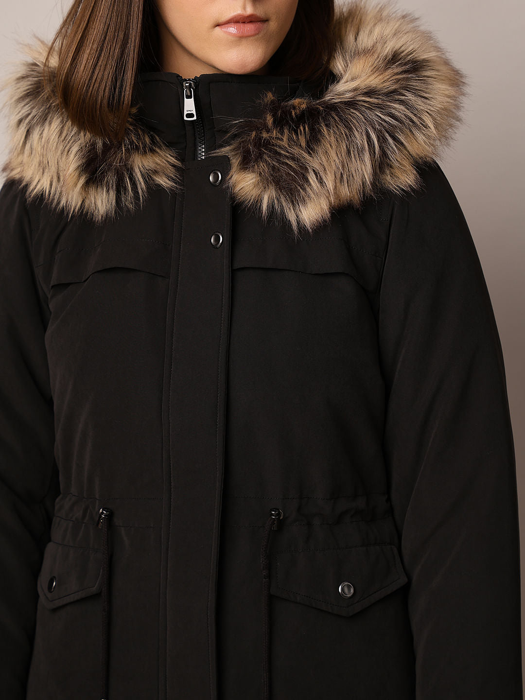 Black Faux Fur Parka Jacket