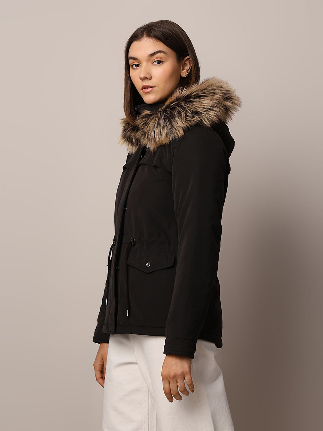 Black Faux Fur Parka Jacket