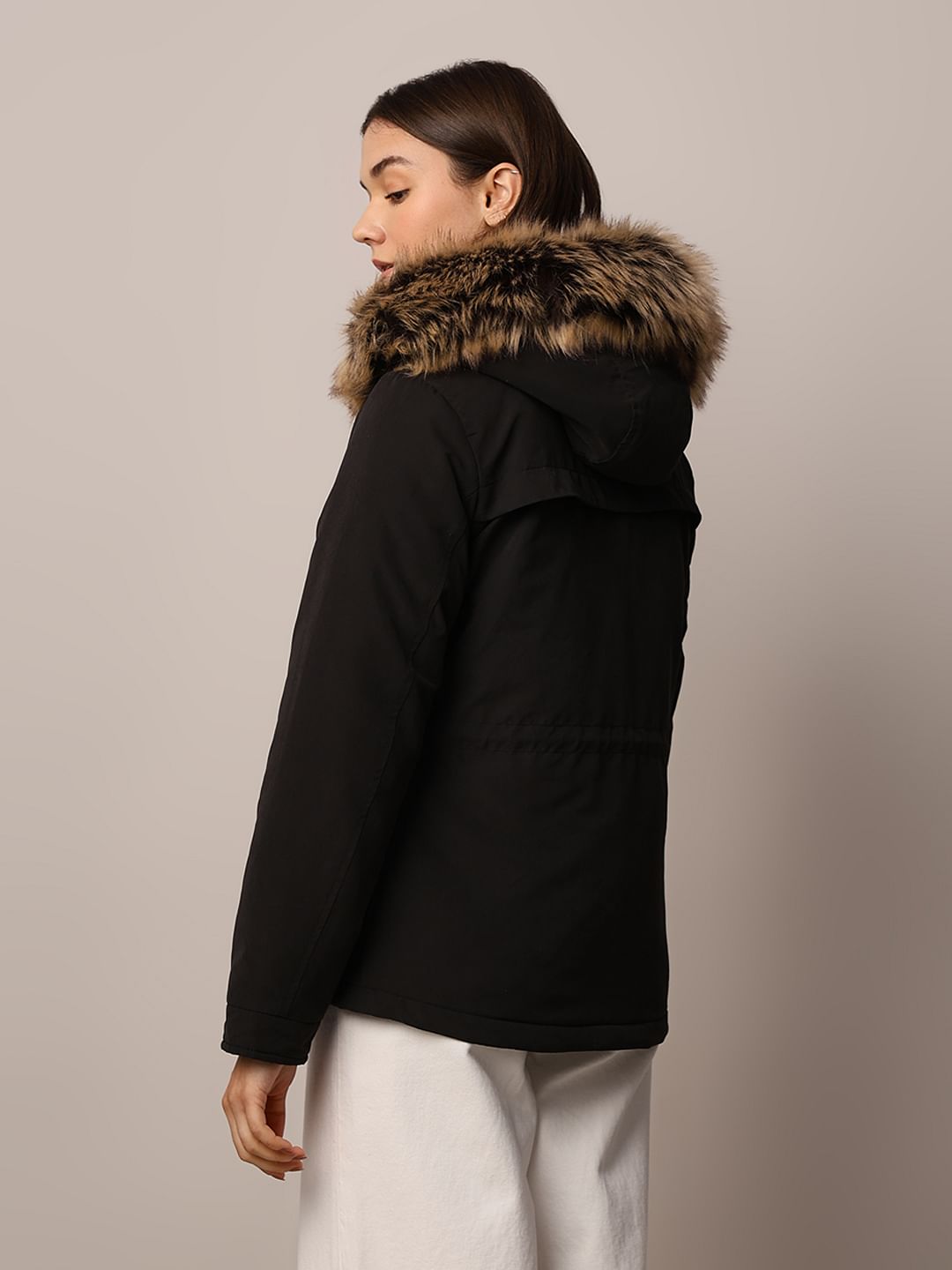 Black Faux Fur Parka Jacket