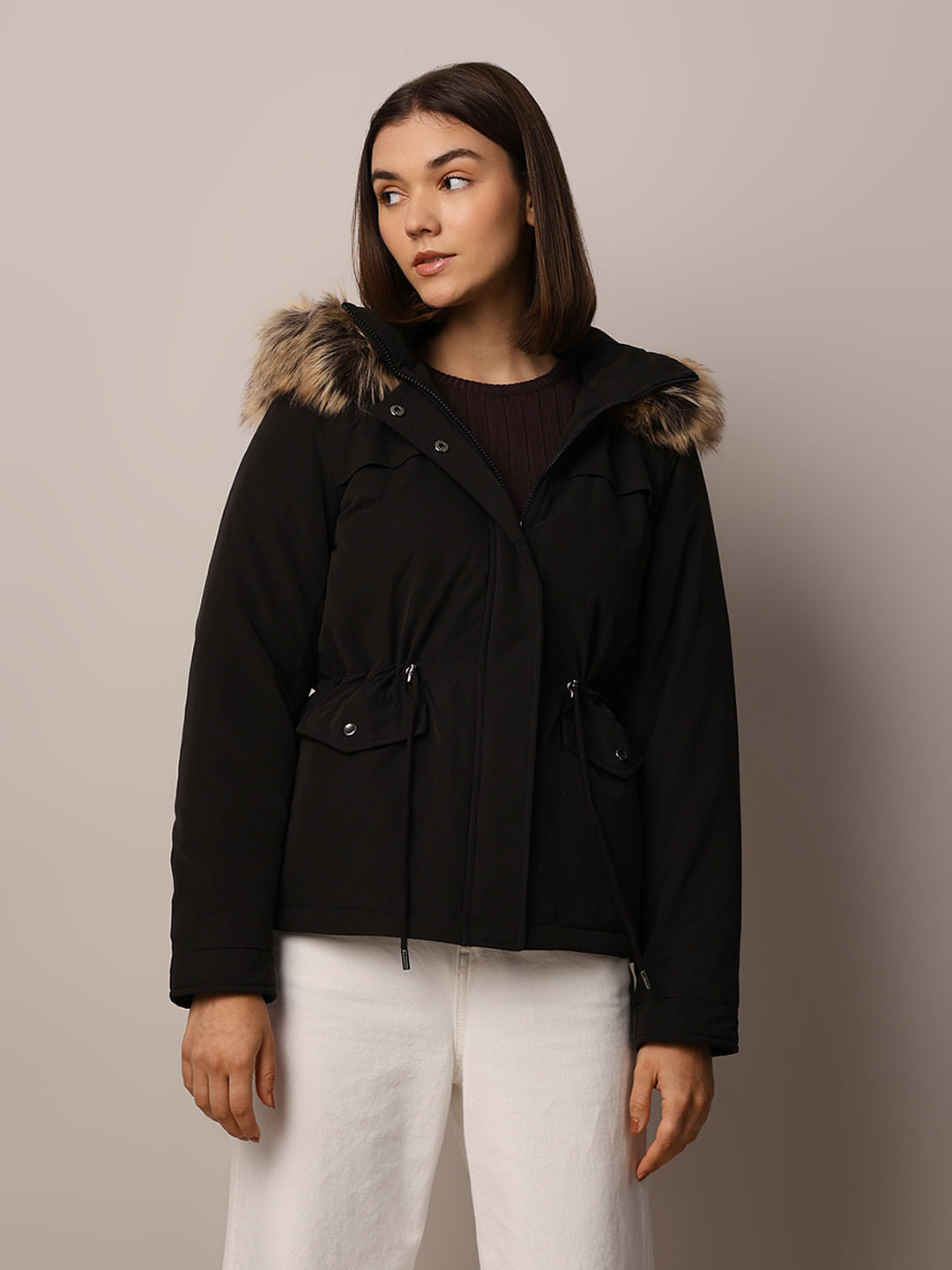 Black Faux Fur Parka Jacket