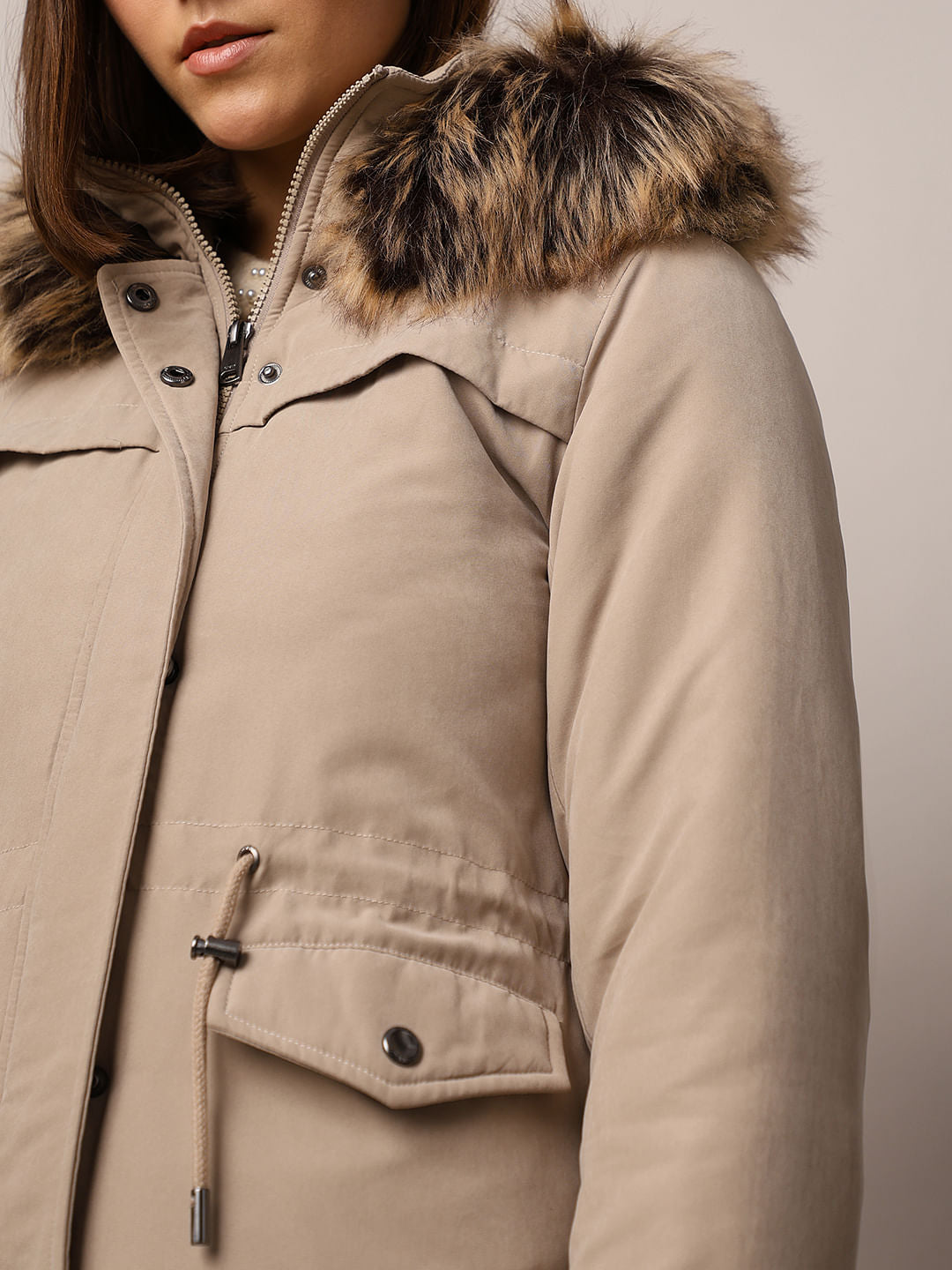 Brown Faux Fur Parka Jacket