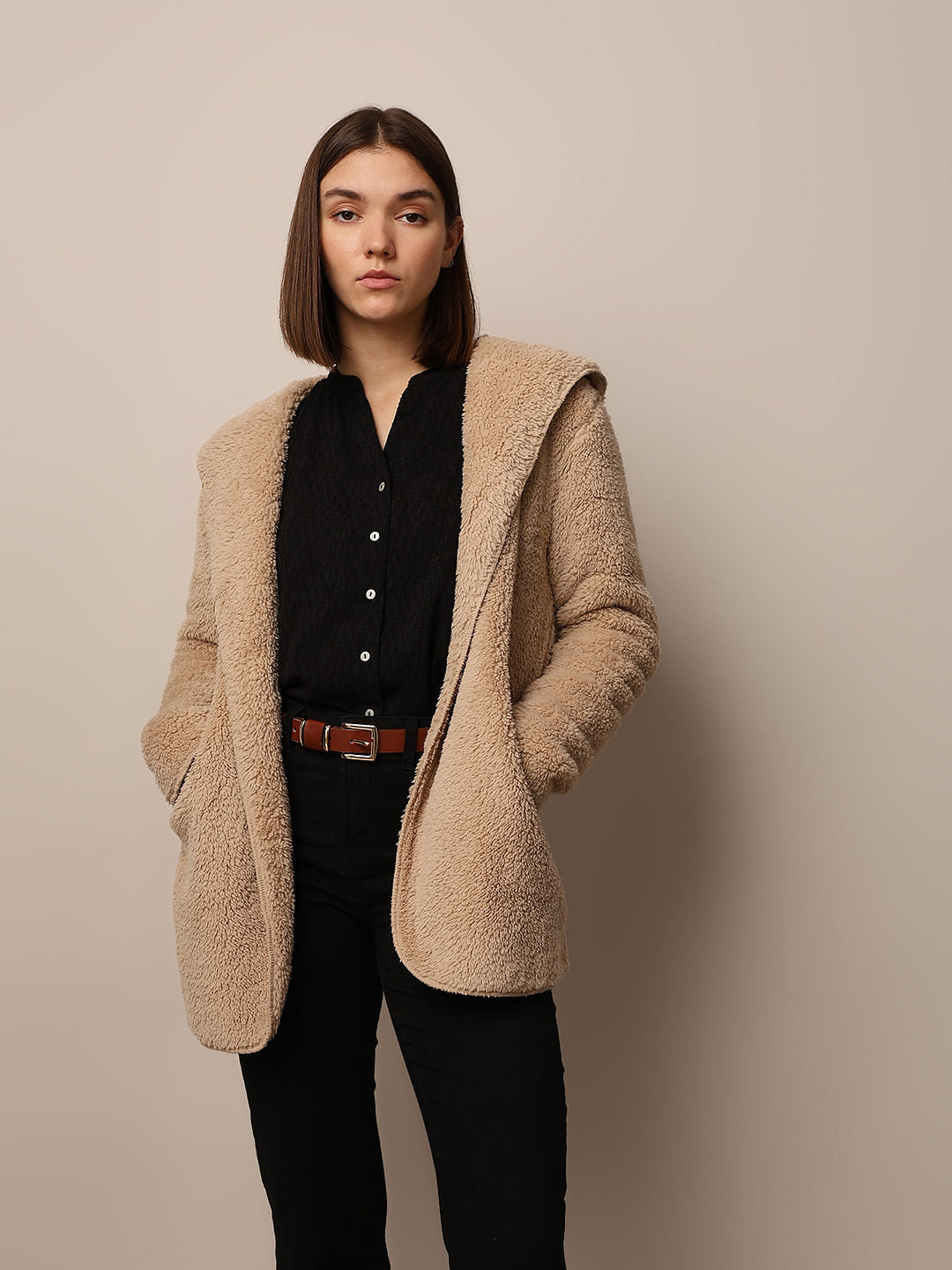Brown Hooded Sherpa Coat