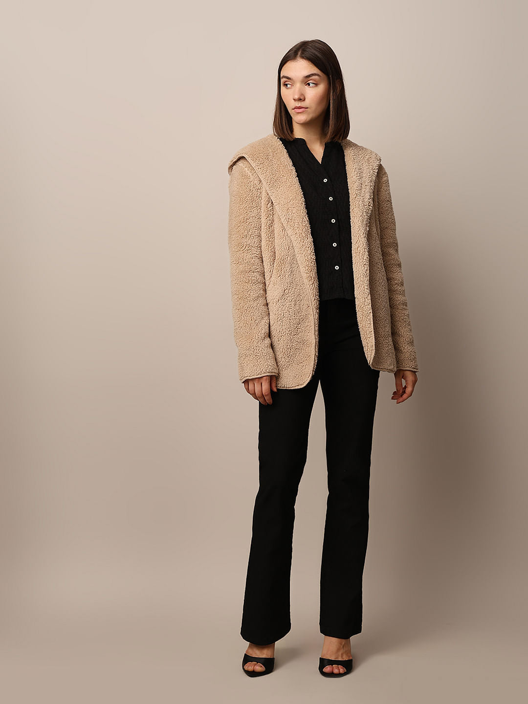 Brown Hooded Sherpa Coat