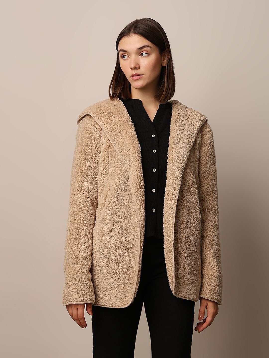 Brown Hooded Sherpa Coat
