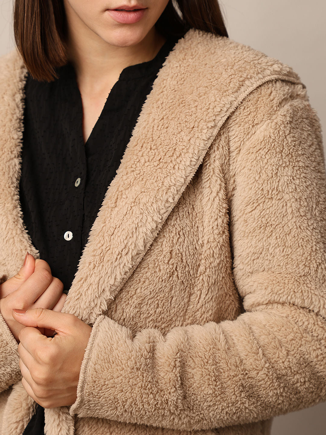 Brown Hooded Sherpa Coat