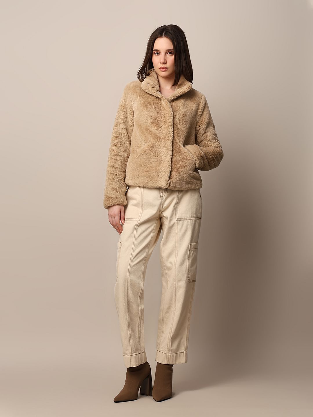 Beige Faux Fur Teddy Jacket