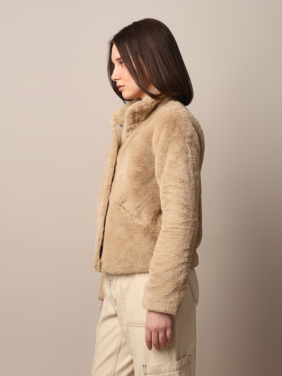 Beige Faux Fur Teddy Jacket