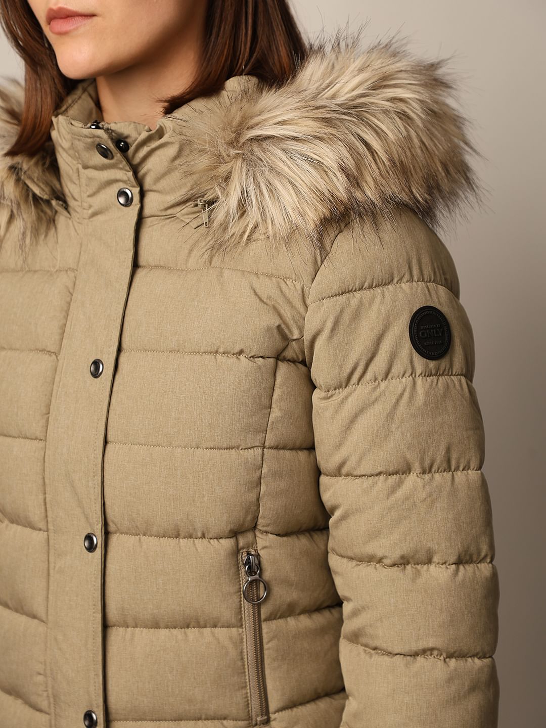 Brown Fur Trim Quilted Jacket