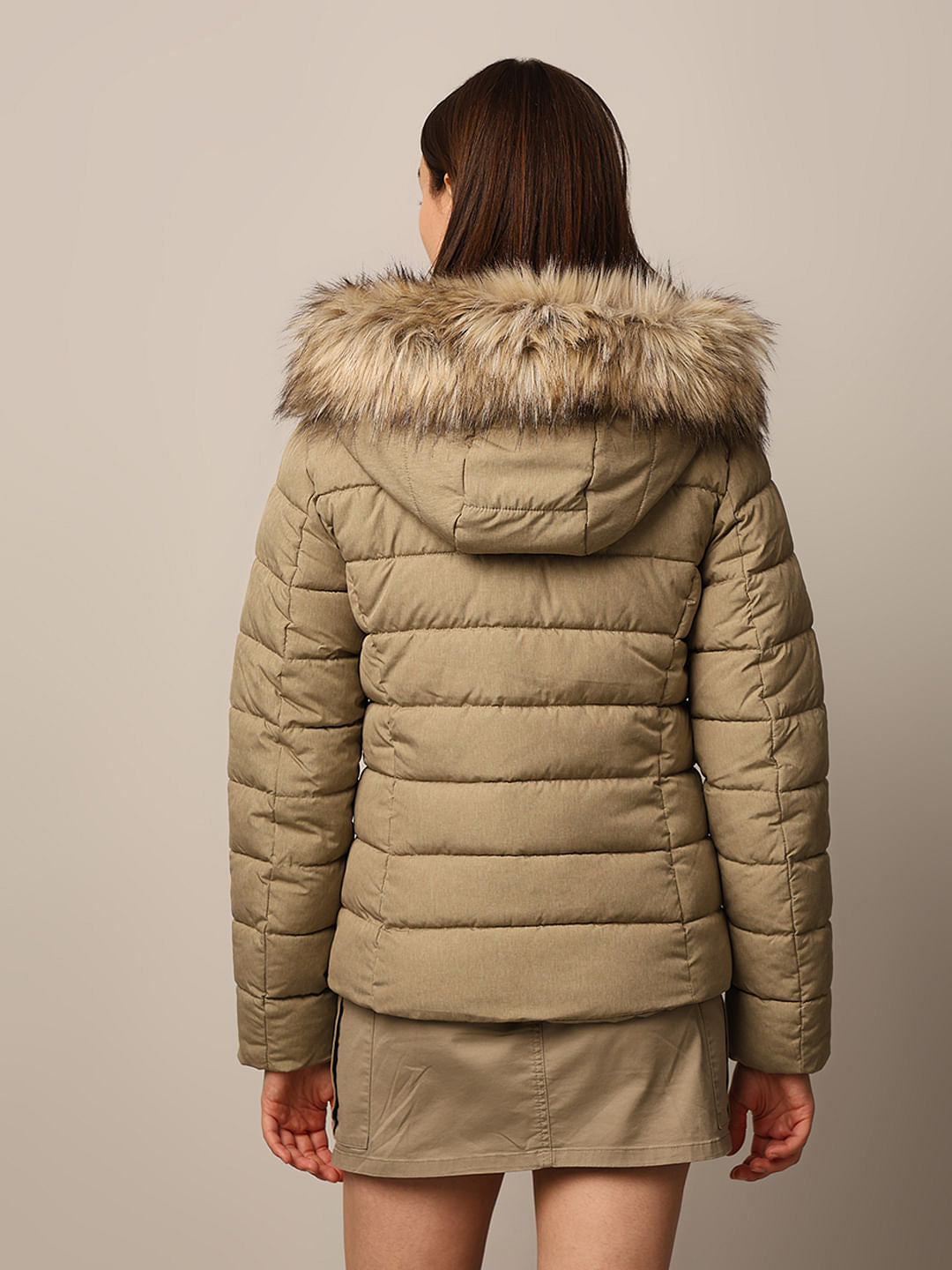 Brown Fur Trim Quilted Jacket