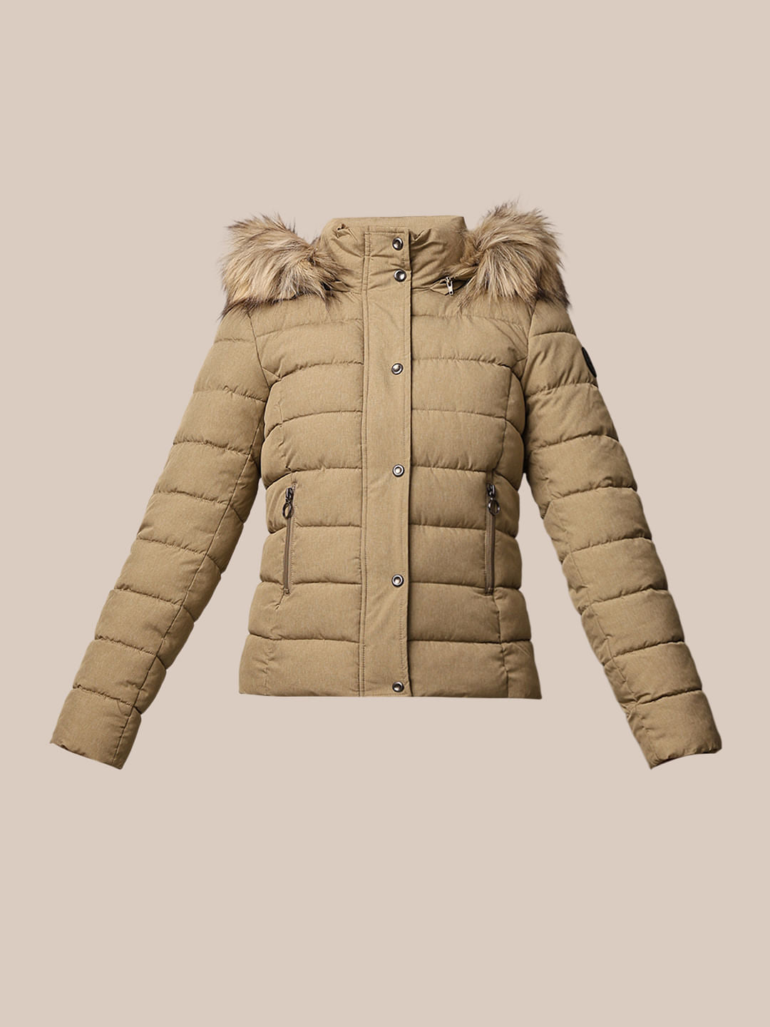 Brown Fur Trim Quilted Jacket