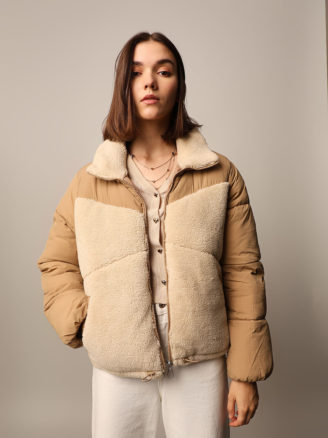 Brown High Neck Puffer Jacket