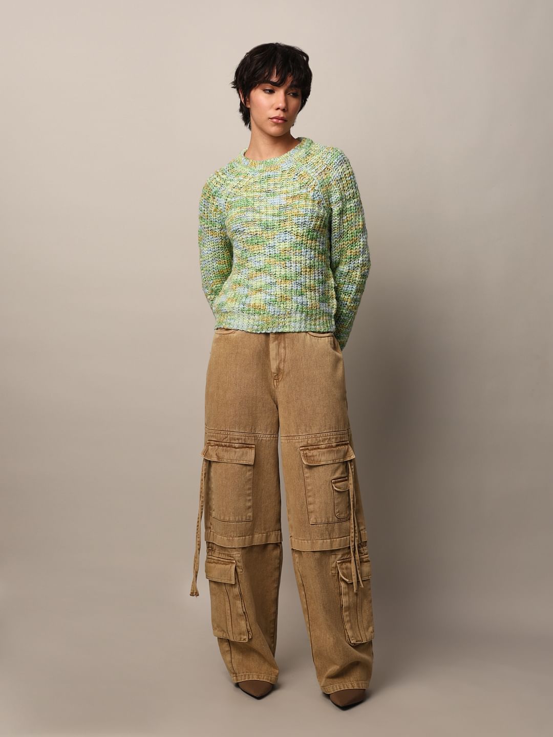 Green Textured Knit Pullover