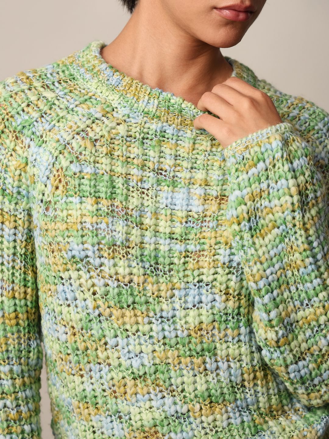 Green Textured Knit Pullover