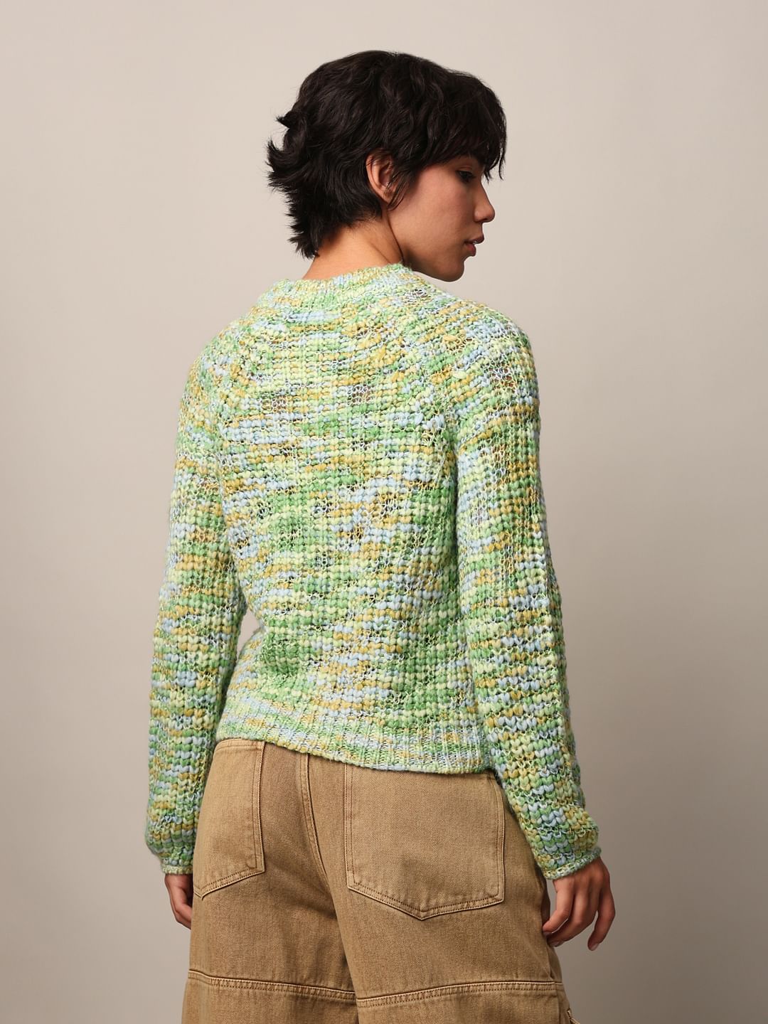 Green Textured Knit Pullover