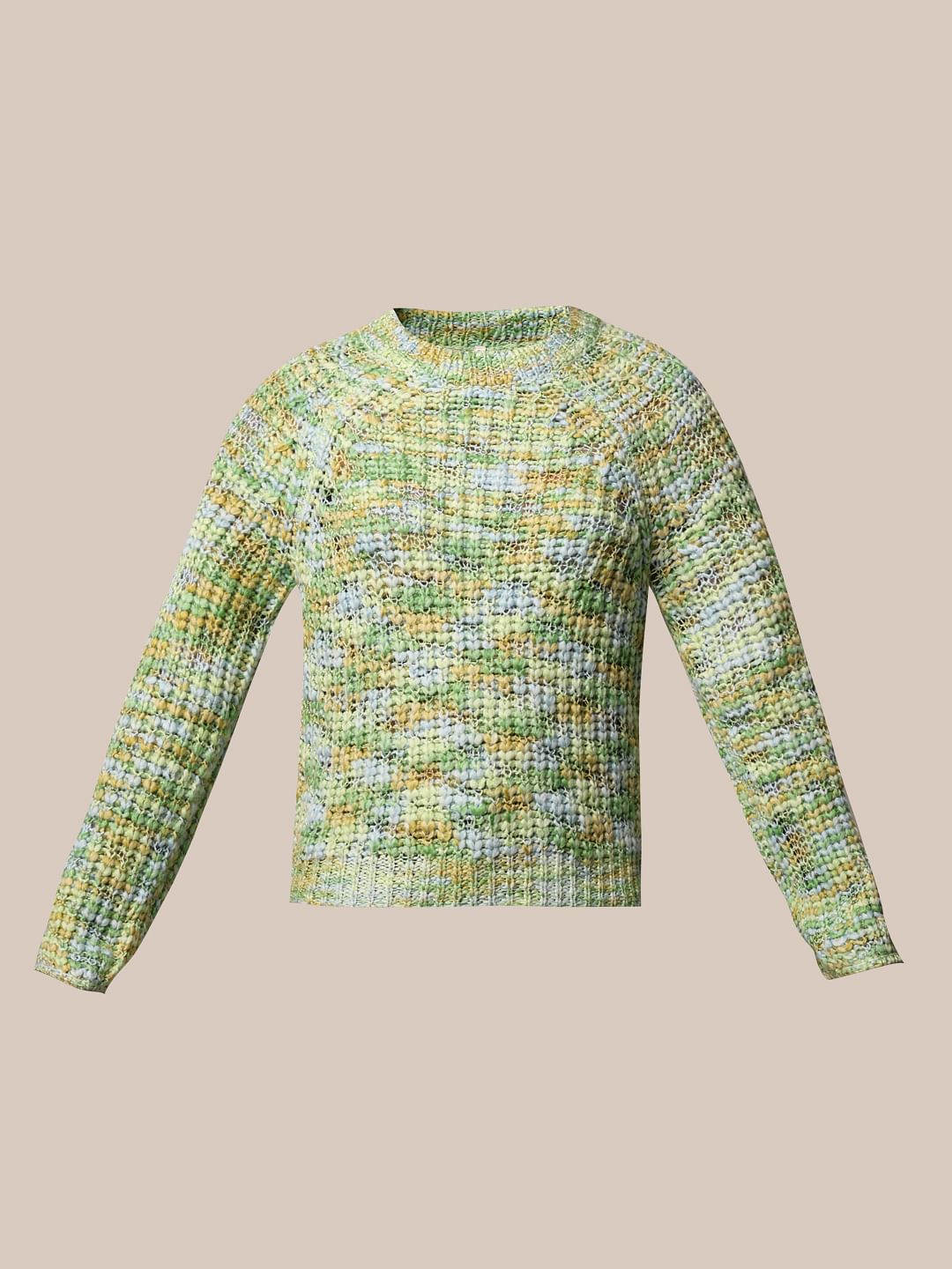 Green Textured Knit Pullover